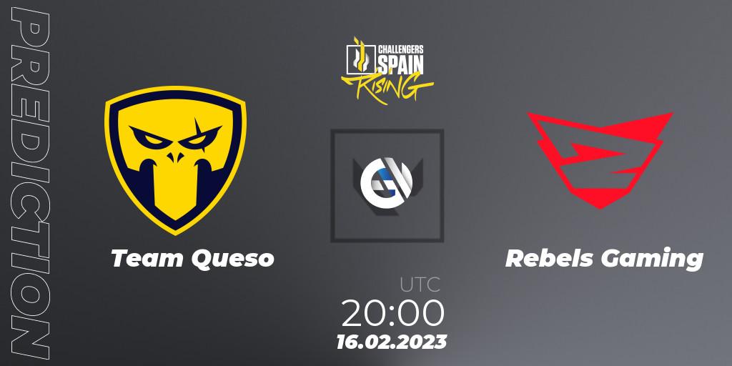 Team Queso contre Rebels Gaming : prédiction de match. 16.02.2023 at 20:00. VALORANT, VALORANT Challengers 2023 Spain: Rising Split 1