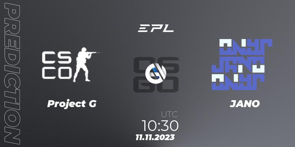 Project G contre JANO : prédiction de match. 11.11.2023 at 11:30. Counter-Strike (CS2), European Pro League Season 12: Division 2