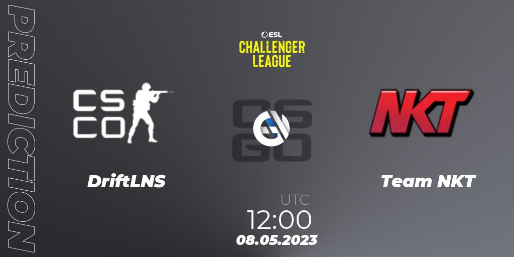 DriftLNS contre Team NKT : prédiction de match. 08.05.2023 at 12:00. Counter-Strike (CS2), ESL Challenger League Season 45: Asia-Pacific