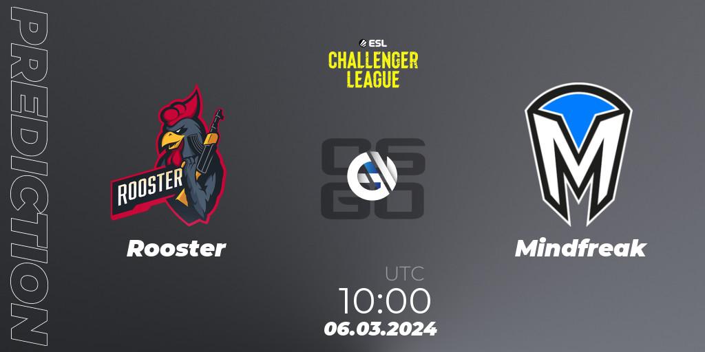 Rooster contre Mindfreak : prédiction de match. 06.03.2024 at 10:00. Counter-Strike (CS2), ESL Challenger League Season 47: Oceania