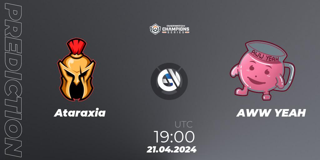 Ataraxia contre AWW YEAH : prédiction de match. 21.04.2024 at 19:00. Overwatch, Overwatch Champions Series 2024 - EMEA Stage 2 Group Stage