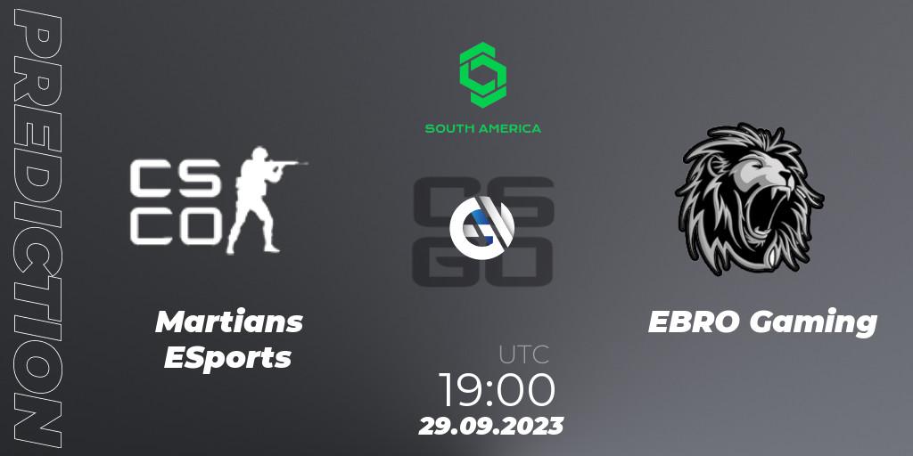 Martians ESports contre EBRO Gaming : prédiction de match. 29.09.2023 at 19:00. Counter-Strike (CS2), CCT South America Series #12: Closed Qualifier