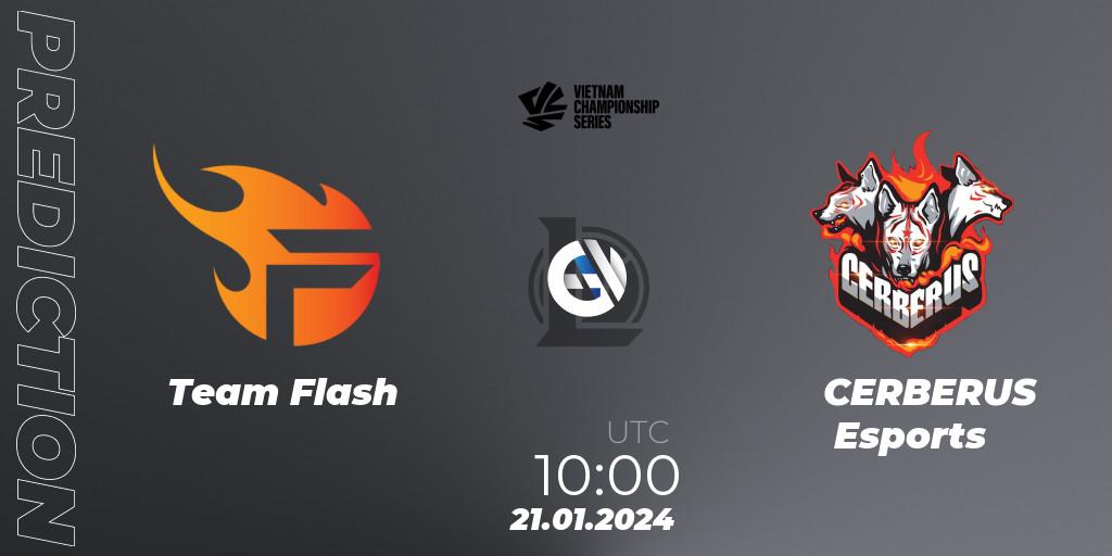 Team Flash contre CERBERUS Esports : prédiction de match. 21.01.2024 at 10:00. LoL, VCS Dawn 2024 - Group Stage