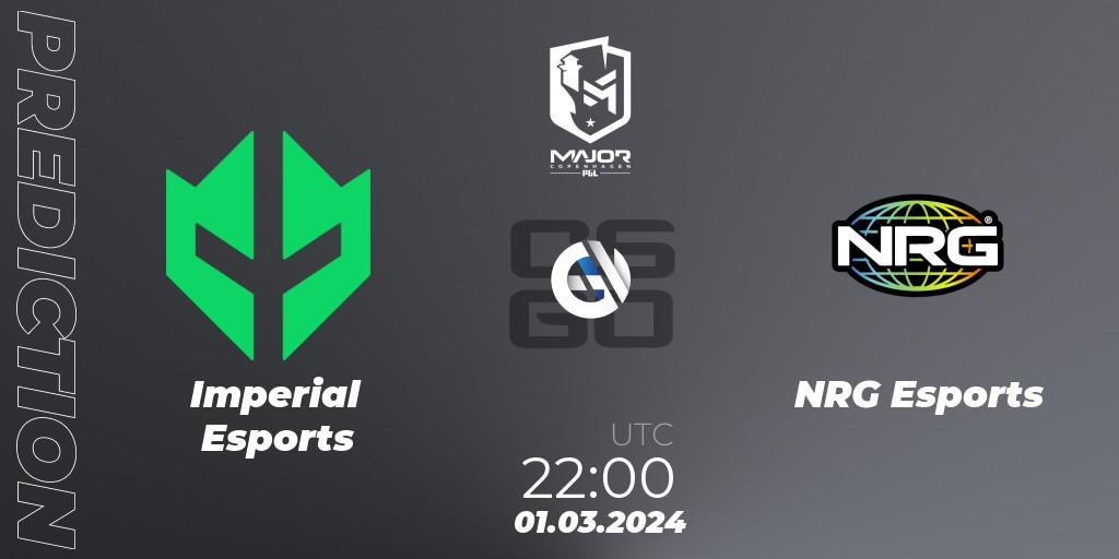 Imperial Esports contre NRG Esports : prédiction de match. 01.03.2024 at 21:45. Counter-Strike (CS2), PGL CS2 Major Copenhagen 2024 Americas RMR