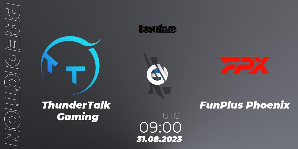 ThunderTalk Gaming contre FunPlus Phoenix : prédiction de match. 31.08.2023 at 09:00. Wild Rift, Ionia Cup 2023 - WRL CN Qualifiers