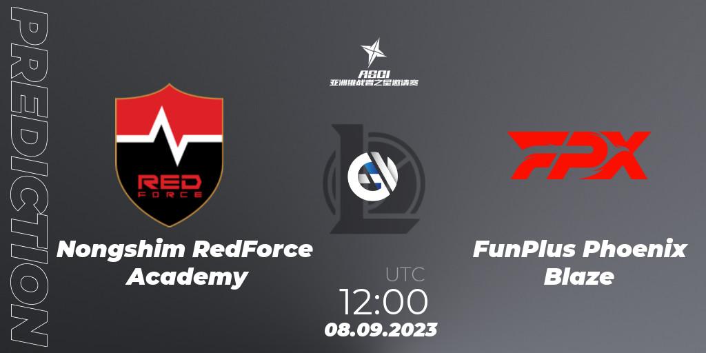 Nongshim RedForce Academy contre FunPlus Phoenix Blaze : prédiction de match. 08.09.2023 at 12:00. LoL, Asia Star Challengers Invitational 2023