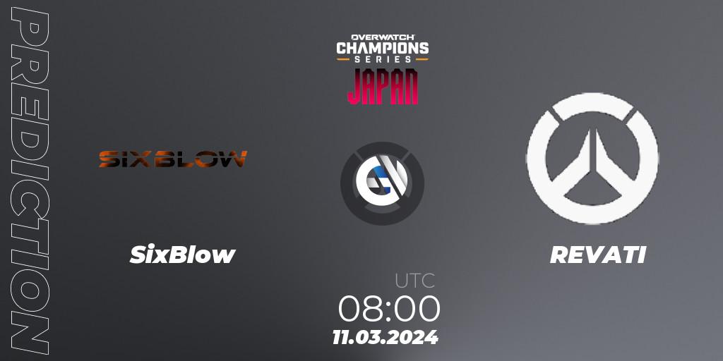 SixBlow contre REVATI : prédiction de match. 11.03.2024 at 09:00. Overwatch, Overwatch Champions Series 2024 - Stage 1 Japan