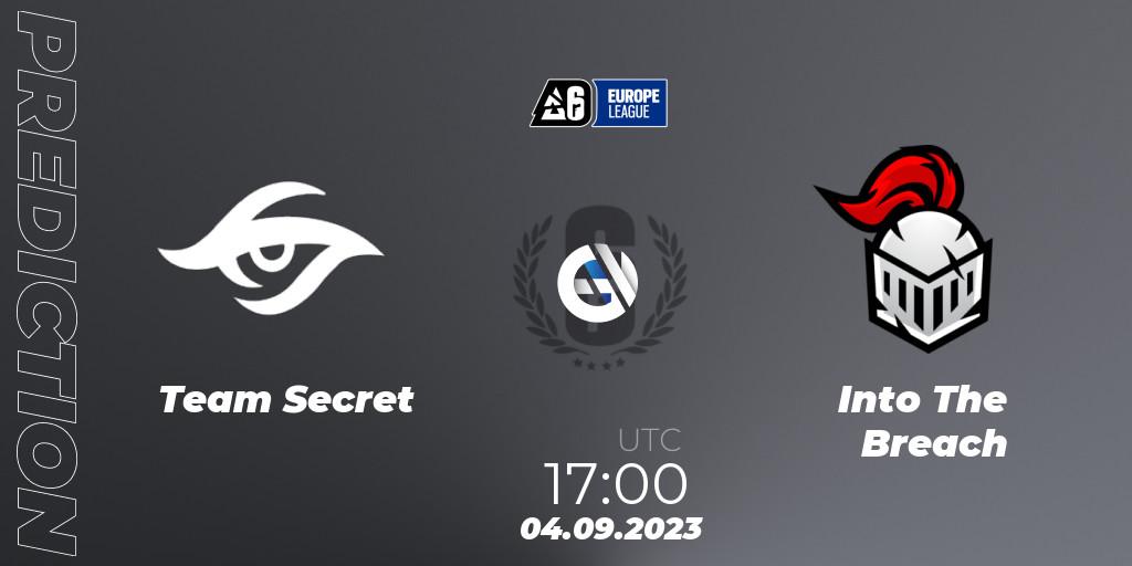 Team Secret contre Into The Breach : prédiction de match. 04.09.2023 at 17:00. Rainbow Six, Europe League 2023 - Stage 2