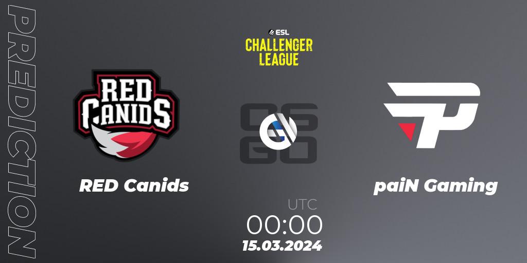 RED Canids contre paiN Gaming : prédiction de match. 09.05.2024 at 00:00. Counter-Strike (CS2), ESL Challenger League Season 47: South America