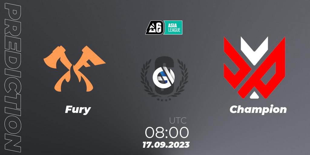 Fury contre Champion : prédiction de match. 17.09.2023 at 08:00. Rainbow Six, SEA League 2023 - Stage 2