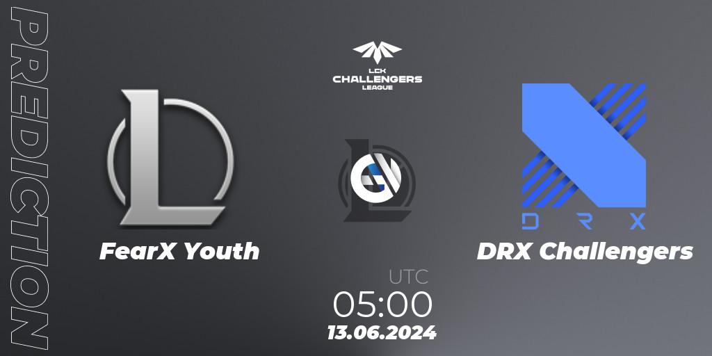 FearX Youth contre DRX Challengers : prédiction de match. 13.06.2024 at 05:00. LoL, LCK Challengers League 2024 Summer - Group Stage