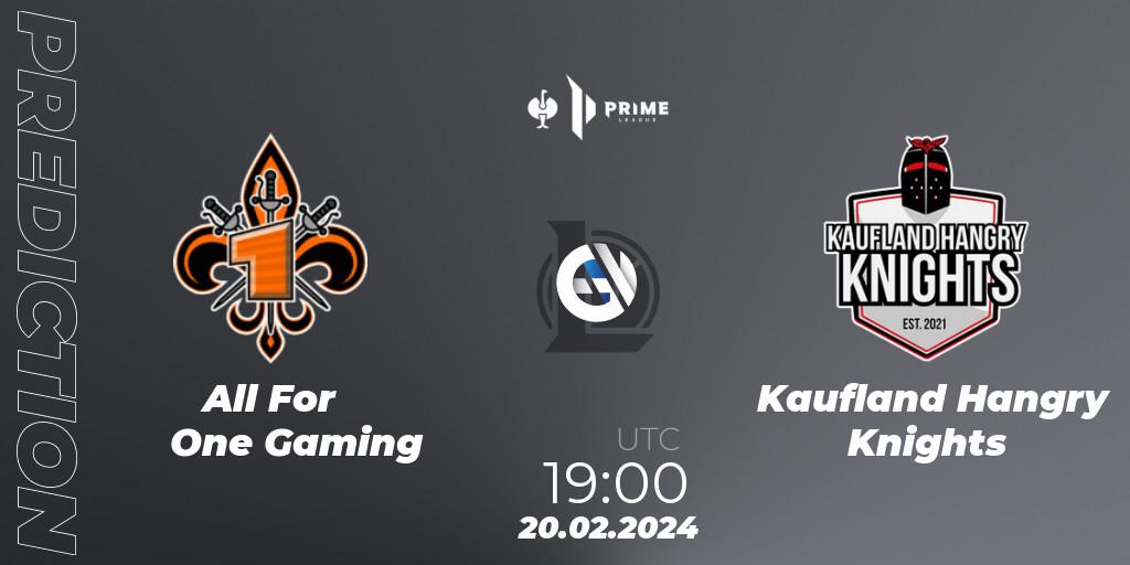 All For One Gaming contre Kaufland Hangry Knights : prédiction de match. 20.02.2024 at 19:00. LoL, Prime League 2nd Division