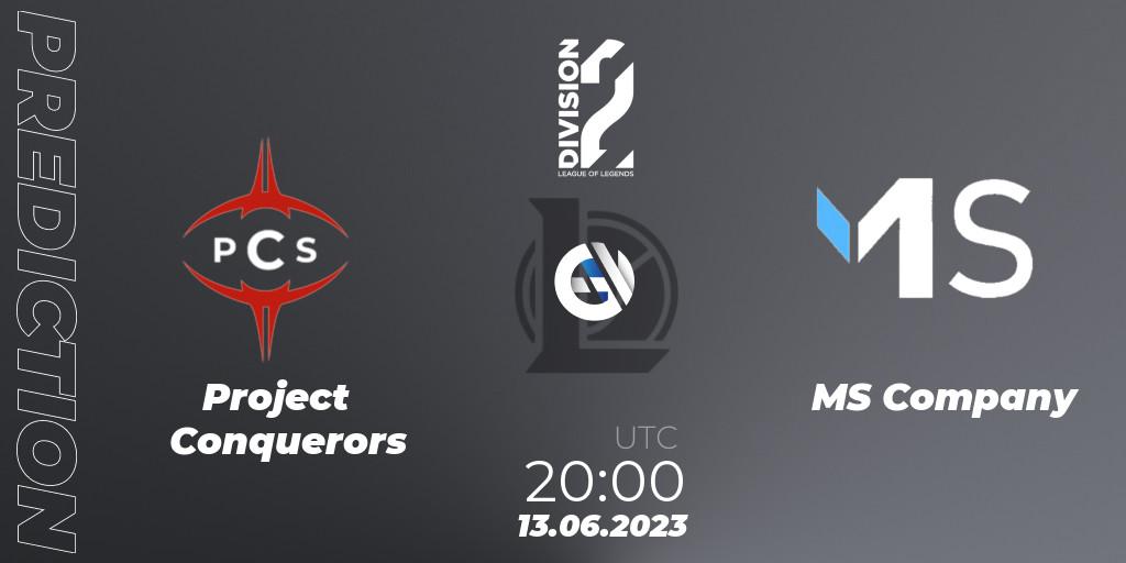 Project Conquerors contre MS Company : prédiction de match. 13.06.23. LoL, LFL Division 2 Summer 2023 - Group Stage