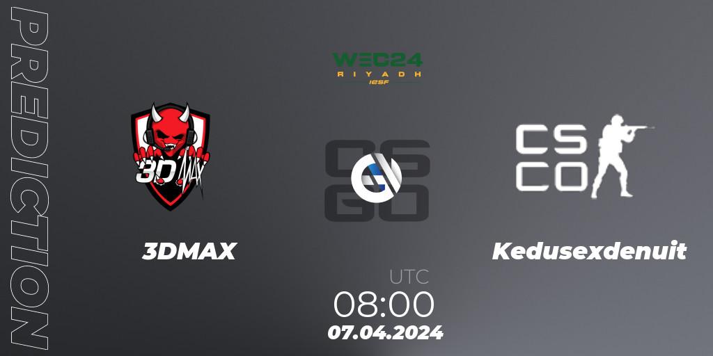 3DMAX contre Kedusexdenuit : prédiction de match. 07.04.2024 at 08:00. Counter-Strike (CS2), IESF World Esports Championship 2024: French Qualifier