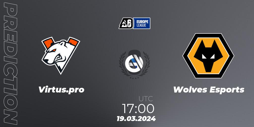 Virtus.pro contre Wolves Esports : prédiction de match. 19.03.2024 at 17:00. Rainbow Six, Europe League 2024 - Stage 1