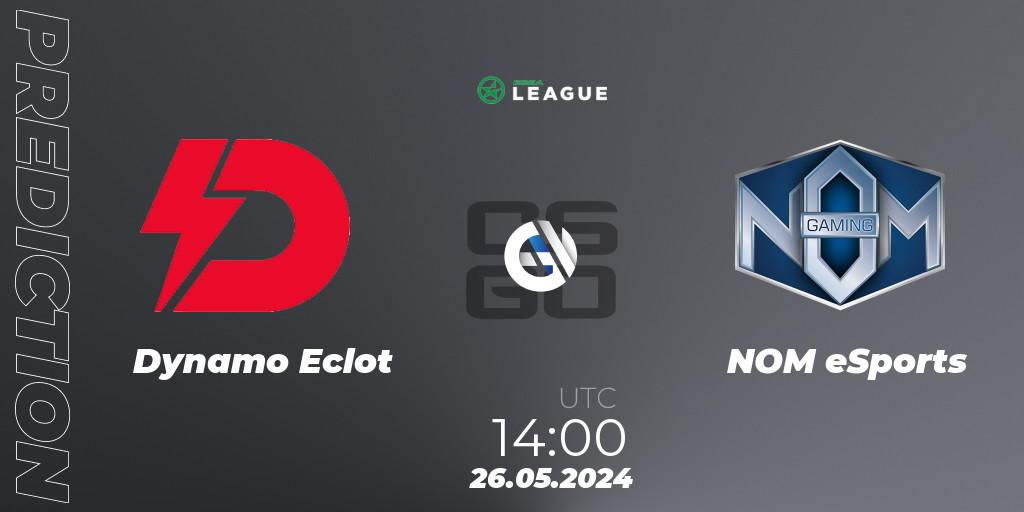 Dynamo Eclot contre NOM eSports : prédiction de match. 26.05.2024 at 14:00. Counter-Strike (CS2), ESEA Season 49: Advanced Division - Europe
