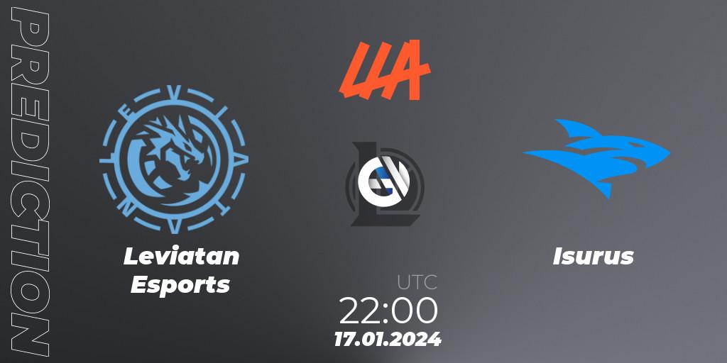 Leviatan Esports contre Isurus : prédiction de match. 17.01.2024 at 22:00. LoL, LLA 2024 Opening Group Stage