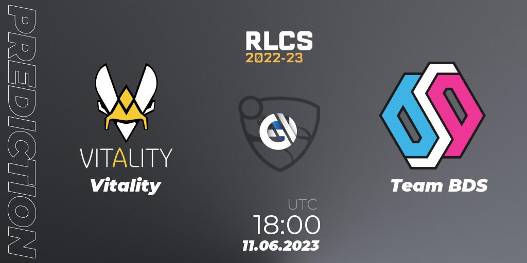 Vitality contre Team BDS : prédiction de match. 11.06.2023 at 18:00. Rocket League, RLCS 2022-23 - Spring: Europe Regional 3 - Spring Invitational
