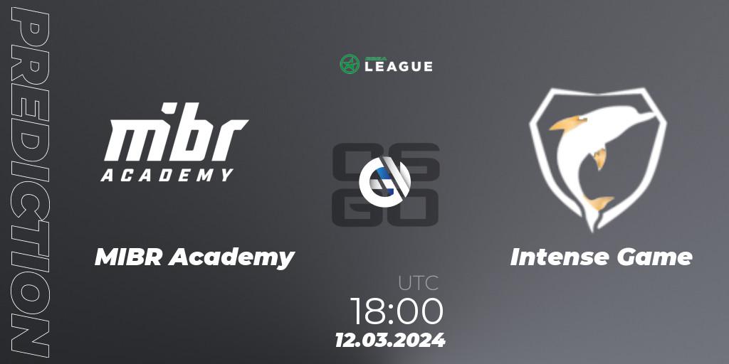 MIBR Academy contre Intense Game : prédiction de match. 12.03.2024 at 18:00. Counter-Strike (CS2), ESEA Season 48: Open Division - South America
