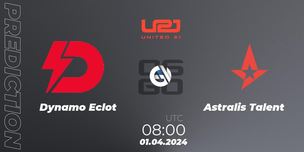 Dynamo Eclot contre Astralis Talent : prédiction de match. 01.04.2024 at 08:00. Counter-Strike (CS2), United21 Season 14