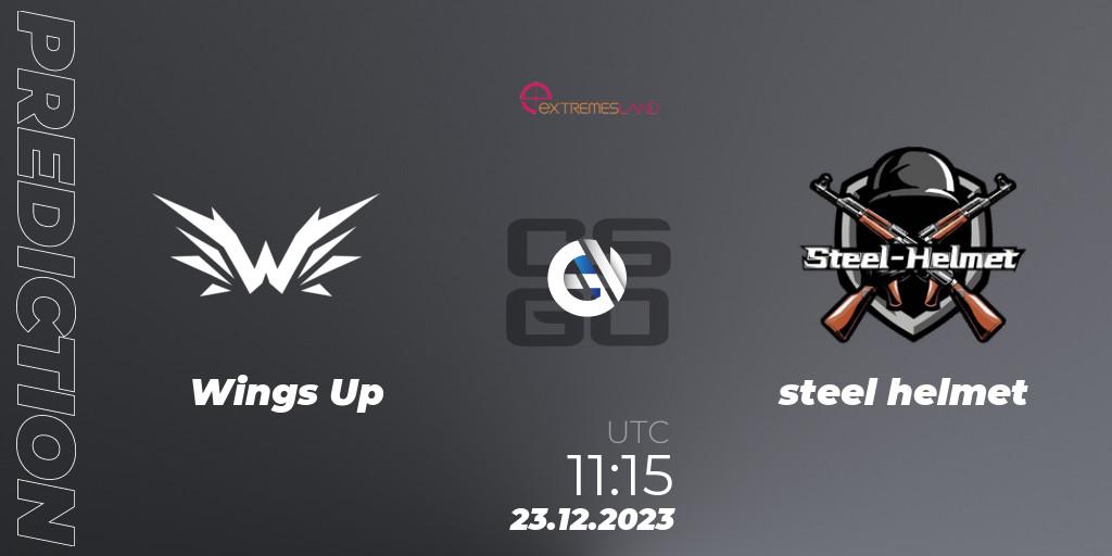 Wings Up contre steel helmet : prédiction de match. 23.12.2023 at 11:15. Counter-Strike (CS2), eXTREMESLAND 2023: Chinese Qualifier