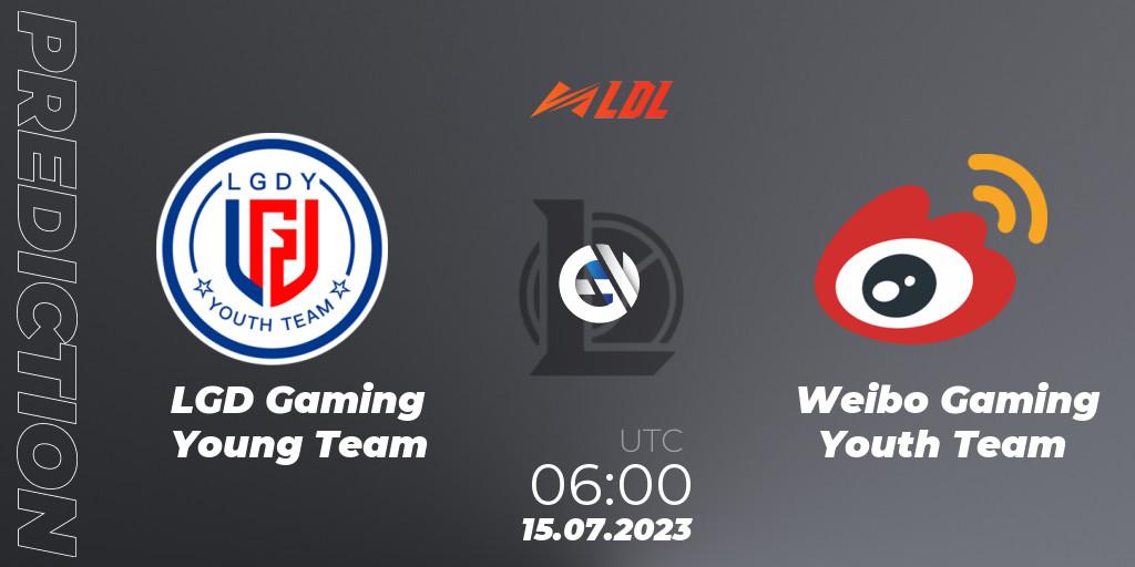 LGD Gaming Young Team contre Weibo Gaming Youth Team : prédiction de match. 15.07.2023 at 06:00. LoL, LDL 2023 - Regular Season - Stage 3