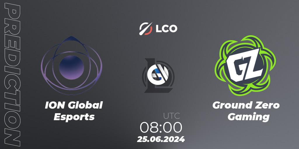 ION Global Esports contre Ground Zero Gaming : prédiction de match. 25.06.2024 at 08:00. LoL, LCO Split 2 2024 - Group Stage