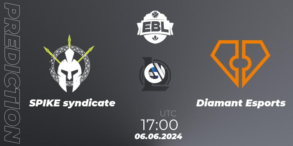 SPIKE syndicate contre Diamant Esports : prédiction de match. 06.06.2024 at 17:00. LoL, Esports Balkan League Season 15