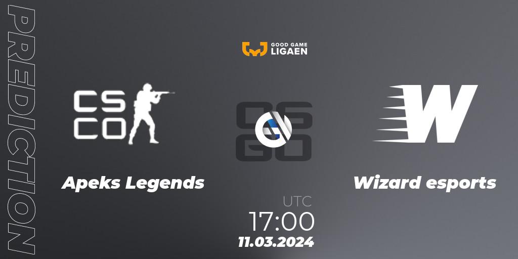 Apeks Legends contre Wizard esports : prédiction de match. 11.03.24. CS2 (CS:GO), Good Game-ligaen Spring 2024