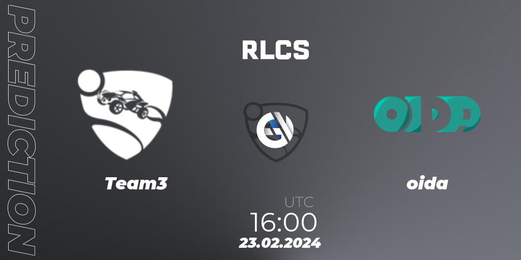 Team3 contre oida : prédiction de match. 23.02.2024 at 16:00. Rocket League, RLCS 2024 - Major 1: Europe Open Qualifier 2