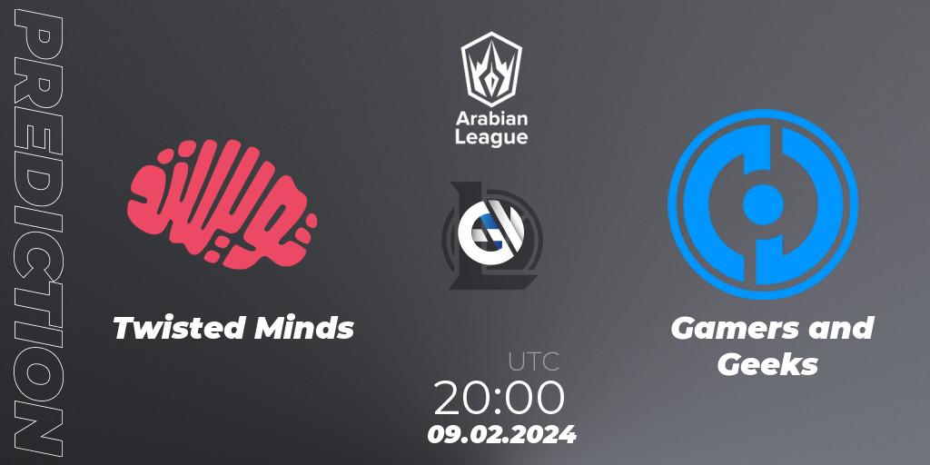 Twisted Minds contre Gamers and Geeks : prédiction de match. 09.02.2024 at 20:00. LoL, Arabian League Spring 2024