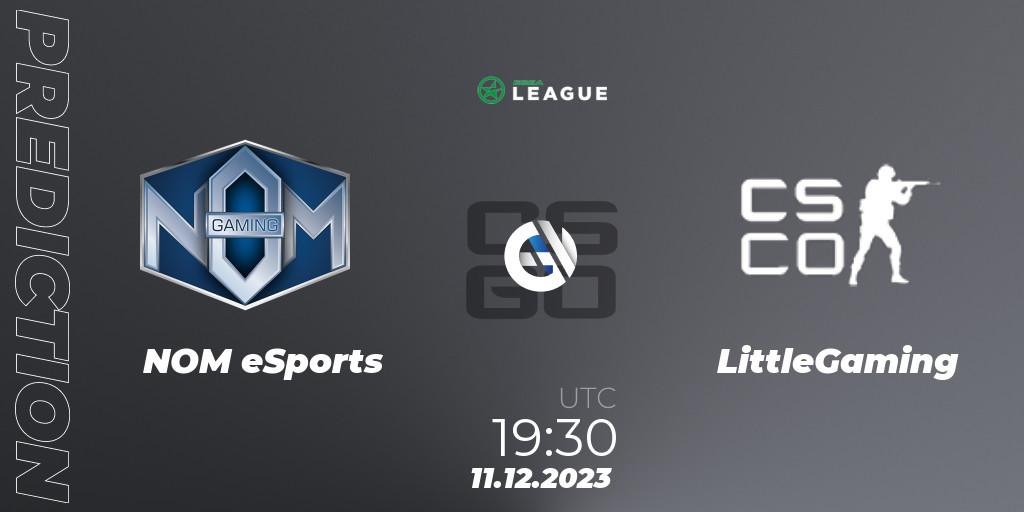 NOM eSports contre LittleGaming : prédiction de match. 11.12.2023 at 18:00. Counter-Strike (CS2), ESEA Season 47: Main Division - Europe