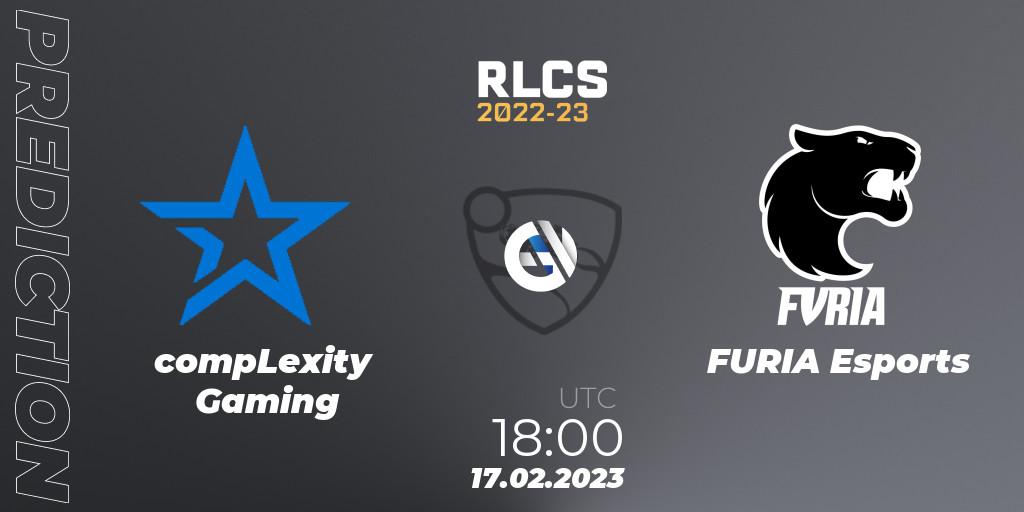 compLexity Gaming contre FURIA Esports : prédiction de match. 17.02.2023 at 18:00. Rocket League, RLCS 2022-23 - Winter: North America Regional 2 - Winter Cup