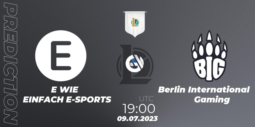 E WIE EINFACH E-SPORTS contre Berlin International Gaming : prédiction de match. 09.07.2023 at 19:00. LoL, Prime League Summer 2023 - Group Stage