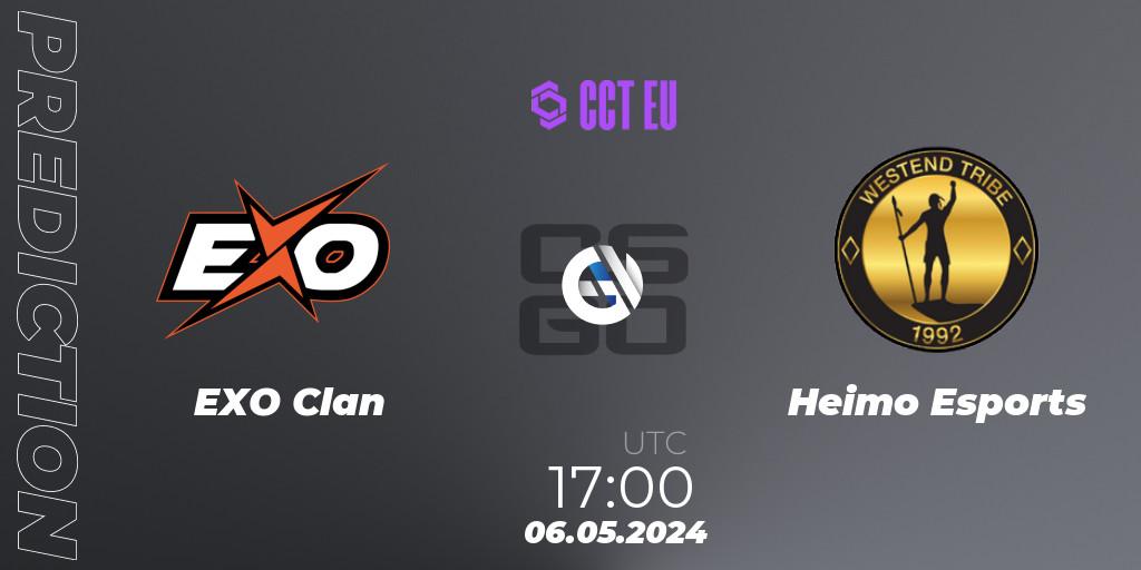 EXO Clan contre Heimo Esports : prédiction de match. 06.05.2024 at 17:00. Counter-Strike (CS2), CCT Season 2 European Series #3 Play-In