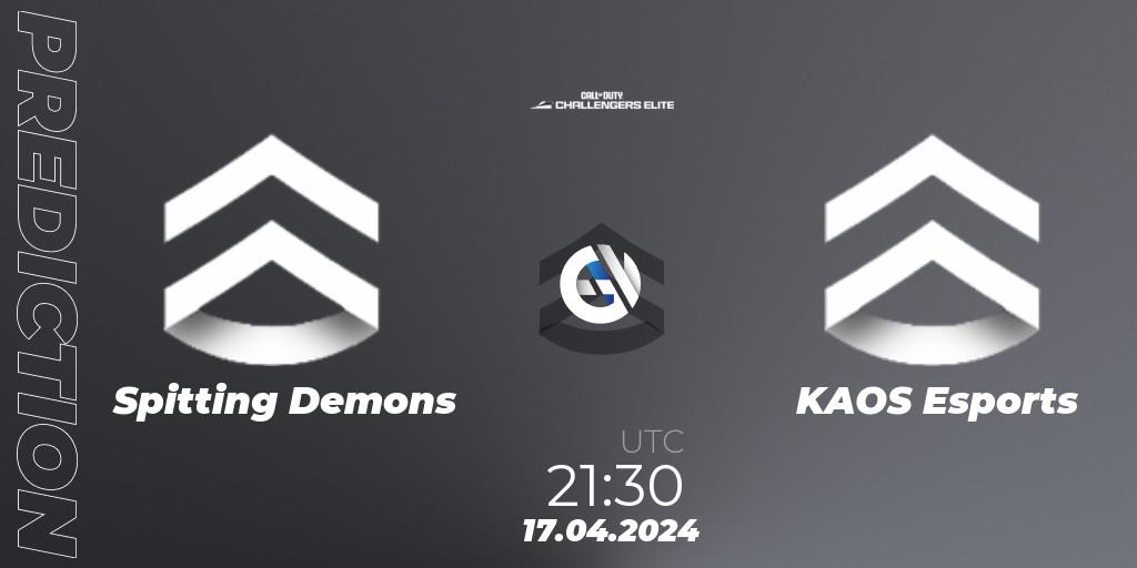 Spitting Demons contre KAOS Esports : prédiction de match. 23.04.2024 at 22:30. Call of Duty, Call of Duty Challengers 2024 - Elite 2: NA
