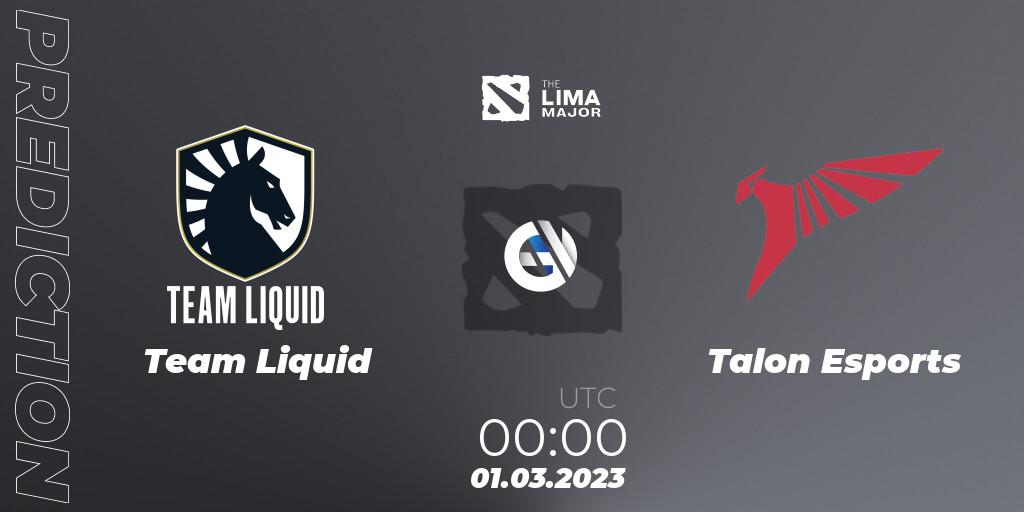 Team Liquid contre Talon Esports : prédiction de match. 01.03.23. Dota 2, The Lima Major 2023