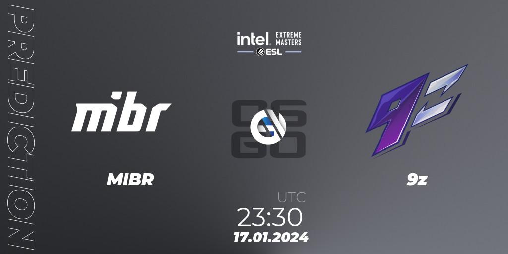 MIBR contre 9z : prédiction de match. 17.01.2024 at 23:30. Counter-Strike (CS2), Intel Extreme Masters China 2024: South American Closed Qualifier