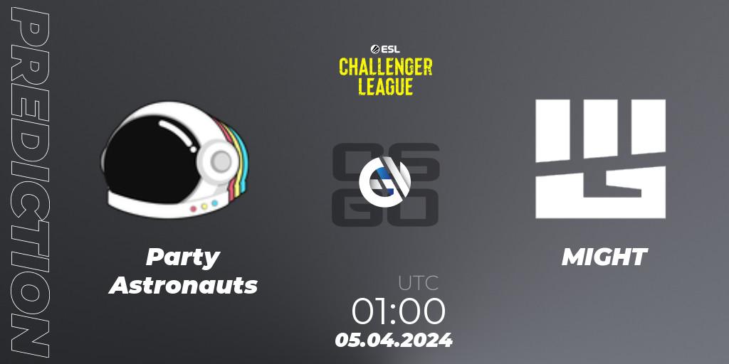 Party Astronauts contre MIGHT : prédiction de match. 05.04.24. CS2 (CS:GO), ESL Challenger League Season 47: North America