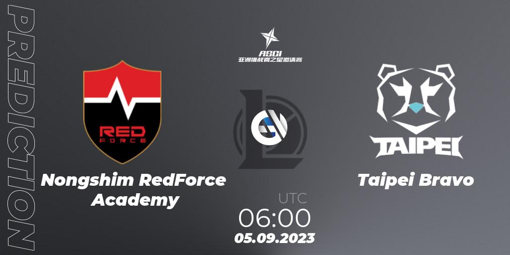 Nongshim RedForce Academy contre Taipei Bravo : prédiction de match. 05.09.2023 at 06:00. LoL, Asia Star Challengers Invitational 2023