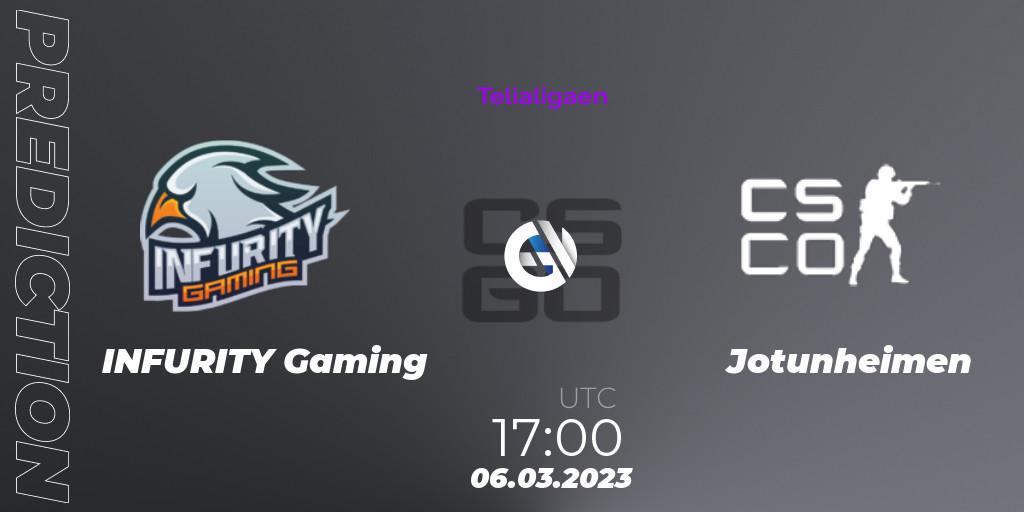 INFURITY Gaming contre Jotunheimen : prédiction de match. 06.03.2023 at 18:00. Counter-Strike (CS2), Telialigaen Spring 2023: Group stage