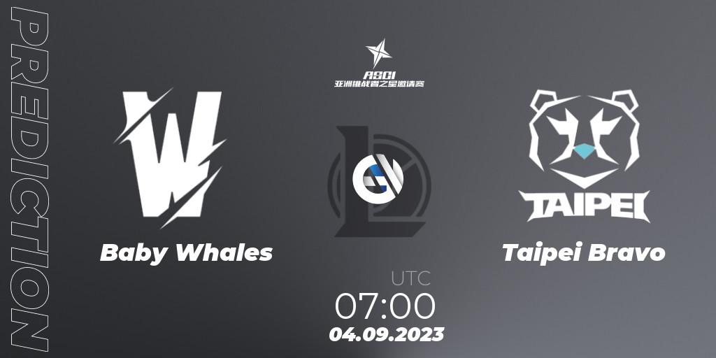 Baby Whales contre Taipei Bravo : prédiction de match. 04.09.2023 at 07:00. LoL, Asia Star Challengers Invitational 2023
