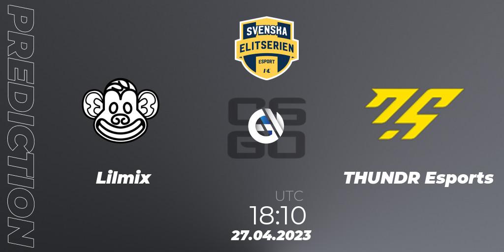 Lilmix contre THUNDR Esports : prédiction de match. 27.04.23. CS2 (CS:GO), Svenska Elitserien Spring 2023: Online Stage