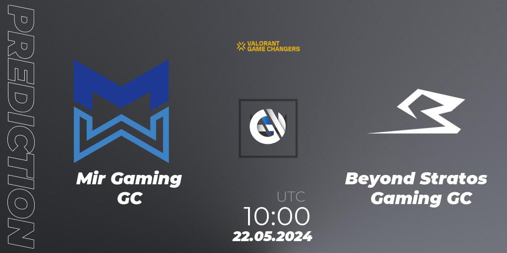 Mir Gaming GC contre Beyond Stratos Gaming GC : prédiction de match. 22.05.2024 at 10:00. VALORANT, VCT 2024: Game Changers Korea Stage 1