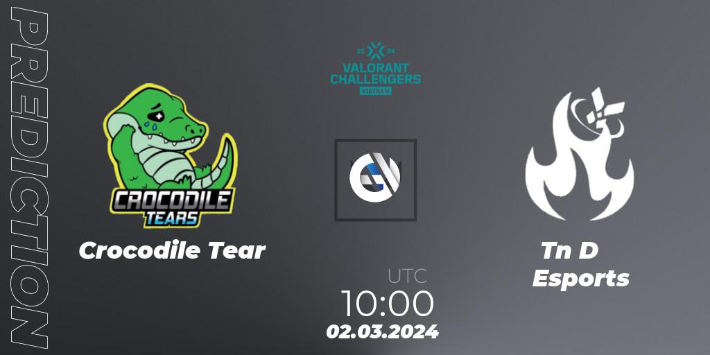 Crocodile Tear contre Tàn Dư Esports : prédiction de match. 02.03.2024 at 10:00. VALORANT, VALORANT Challengers 2024 Vietnam: Split 1