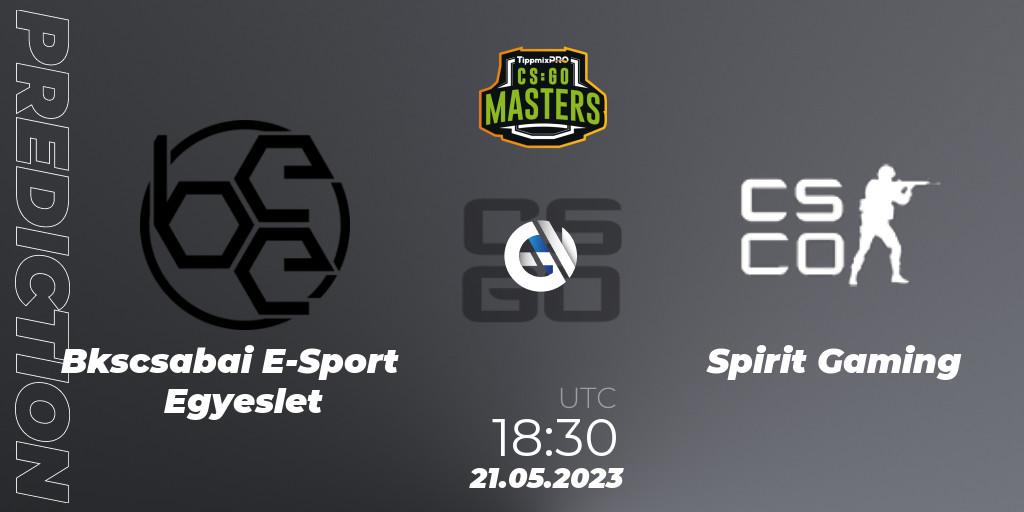 Békéscsabai E-Sport Egyesület contre Spirit Gaming : prédiction de match. 21.05.2023 at 18:30. Counter-Strike (CS2), TippmixPro Masters Spring 2023