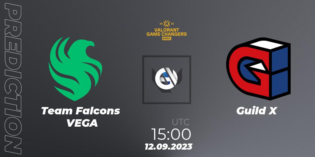 Team Falcons VEGA contre Guild X : prédiction de match. 12.09.2023 at 15:00. VALORANT, VCT 2023: Game Changers EMEA Stage 3 - Group Stage