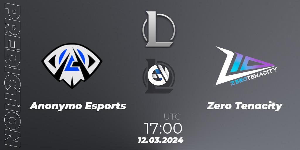 Anonymo Esports contre Zero Tenacity : prédiction de match. 12.03.2024 at 17:00. LoL, Ultraliga S11