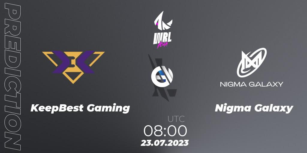 KeepBest Gaming contre Nigma Galaxy : prédiction de match. 23.07.2023 at 08:00. Wild Rift, WRL Asia 2023 - Season 1 - Finals