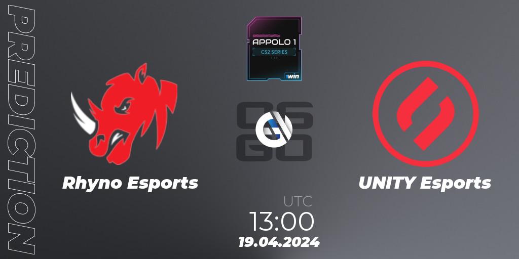 Rhyno Esports contre UNITY Esports : prédiction de match. 19.04.2024 at 13:00. Counter-Strike (CS2), Appolo1 Series: Phase 1
